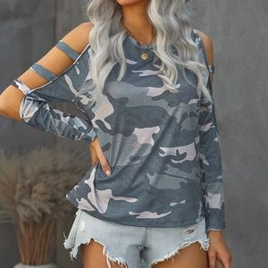 Gray camouflage long sleeve top